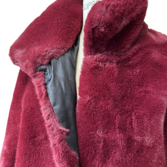 MNG Mango Faux Fur Coat Size S Burgundy - Picture 5 of 12